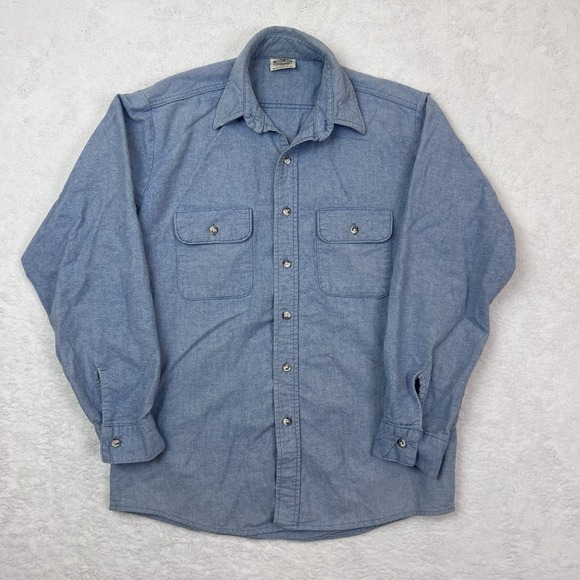 Five Brothers Flannel Tallman Shirt Mens Medium Blue Button Western Chamois USA - Picture 1 of 7
